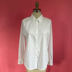 Clean Girl Preppy Academia Classic White Fitted Button Down Blouse Shirt XS